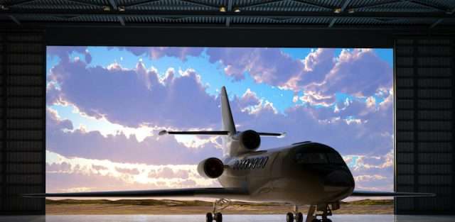 Private jet charter aircraft in a hangar