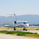 Gulfstream business jet taxiing at Van Nuys Airport, California