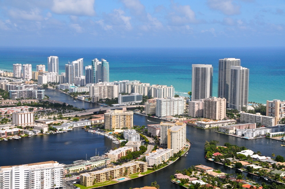 An aerial view of Golden Isles in Miami, Florida.