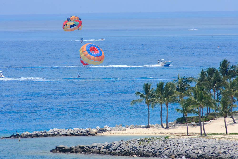 Hot air balloons above the beach in Key West, Florida.