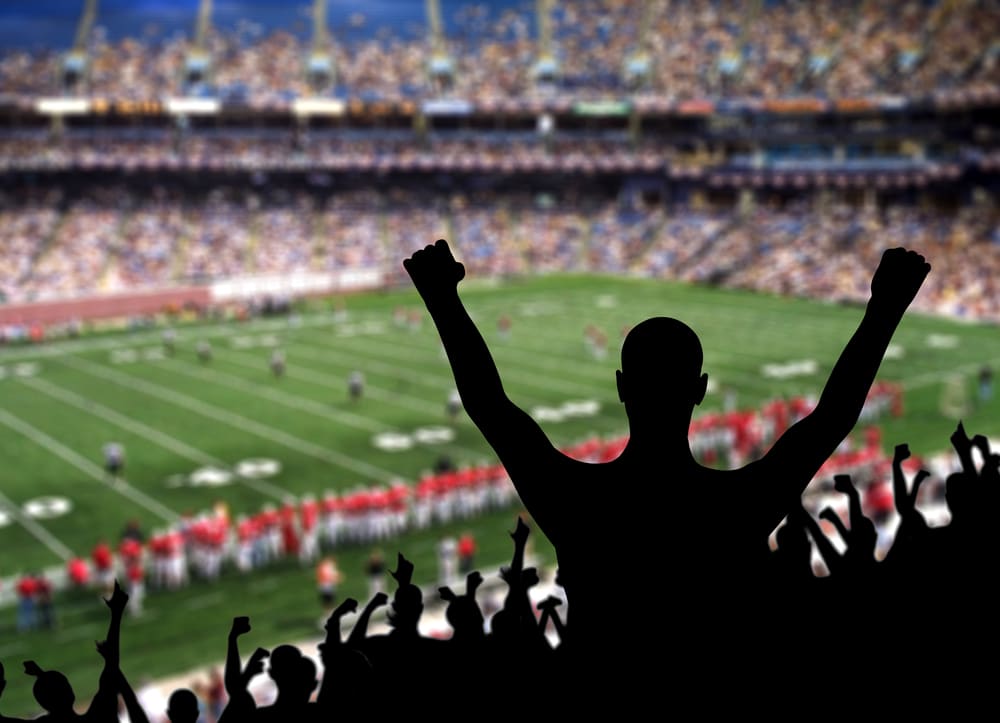 A football fan cheers for their team.