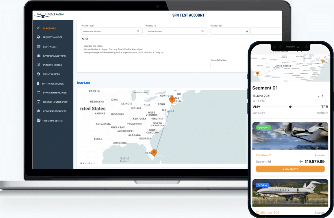 Stratos Air Charter App on Laptop and Cell Phone | Stratos Jets