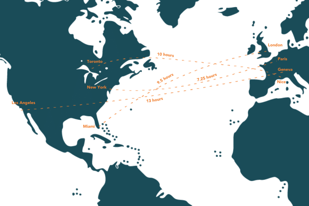 Map of routes from US to Europe