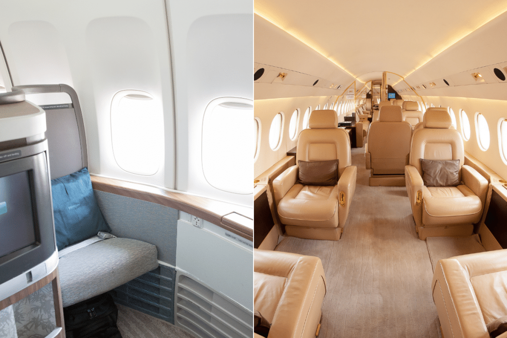 first class seat versus a private jet charter